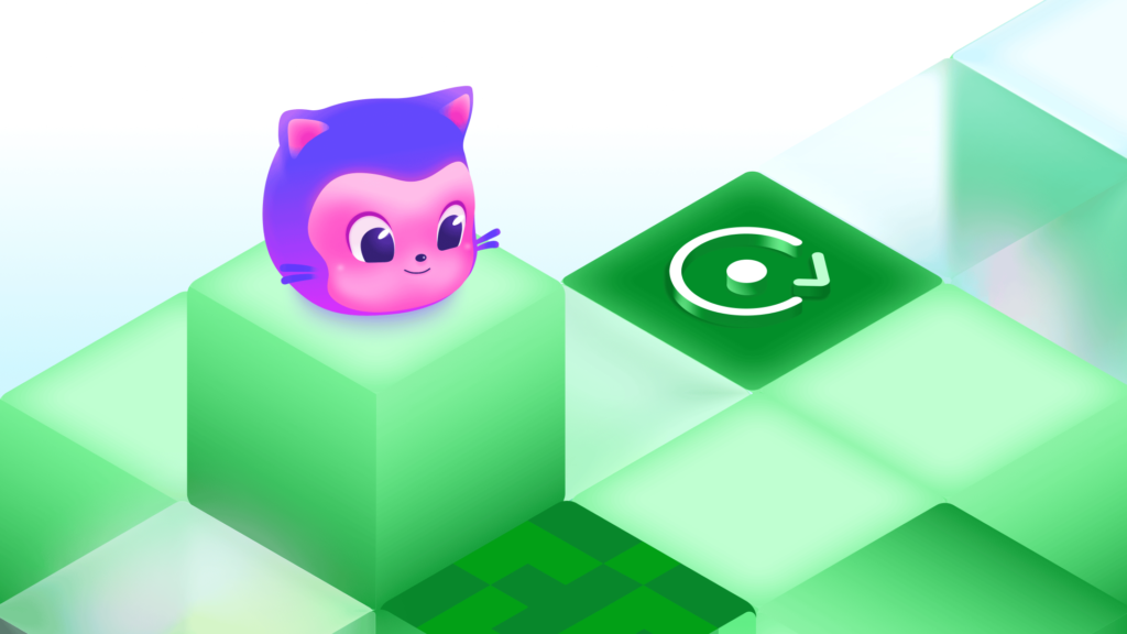Turn one giant AI-generated pull request to a reviewable stack Mona sits on a raised green block beside another block displaying a circular refresh-style icon.