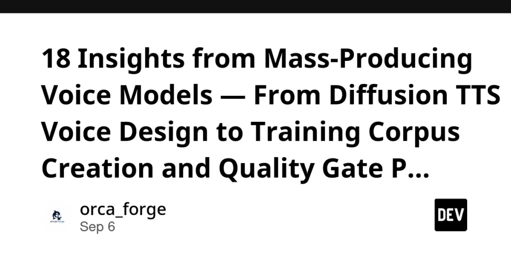 18 Insights from Mass-Producing Voice Models — From Diffusion TTS Voice Design to Training Corpus Creation and Quality Gate Pitfalls 18 Insights from Mass-Producing Voice Models — From Diffusion TTS Voice Design to Training Corpus Creation and Quality Gate Pitfalls