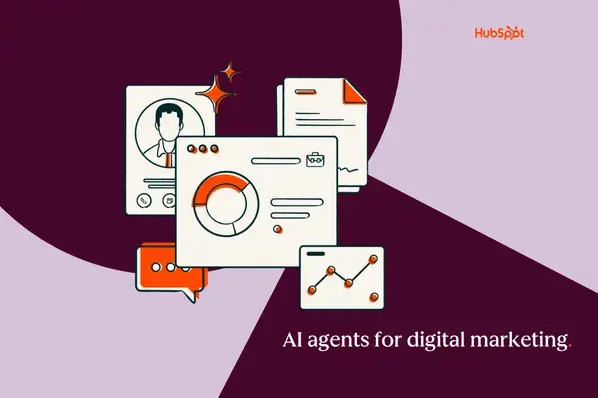 How to scale campaign execution without scaling headcount Illustrated icons showing AI agents for digital marketing including contact profiles, campaign documents, analytics charts, and performance graphs